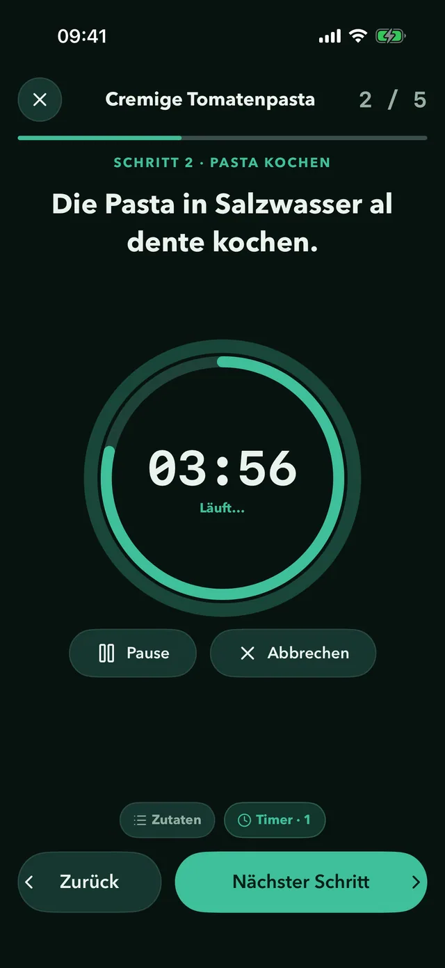 Fridgea-Kochmodus mit laufendem Schritt-Timer