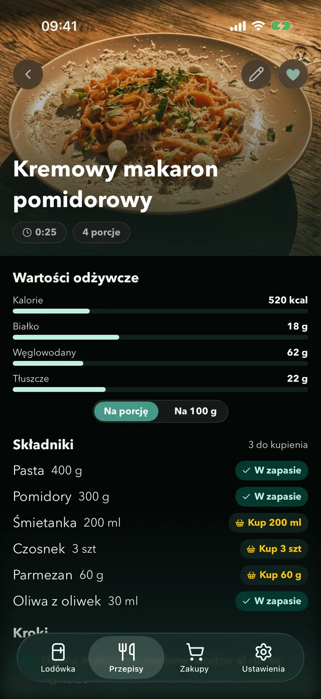 Przepis w Fridgea: które składniki masz, a które trzeba kupić