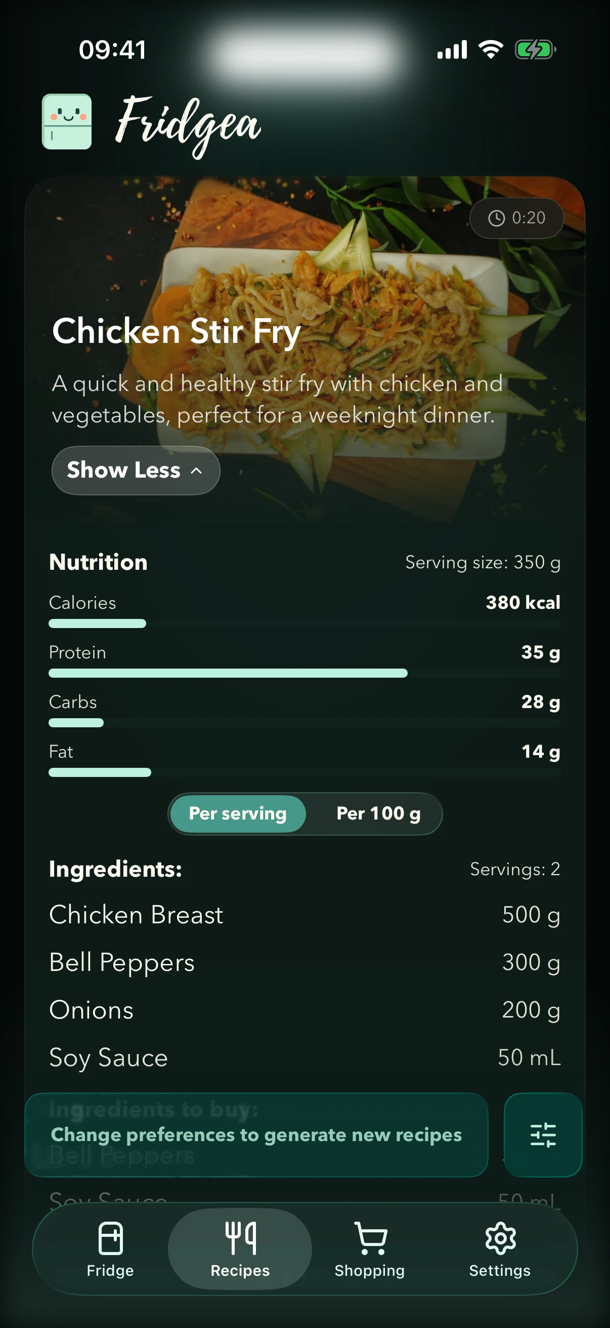 Fridgea suggesting recipes from current fridge contents