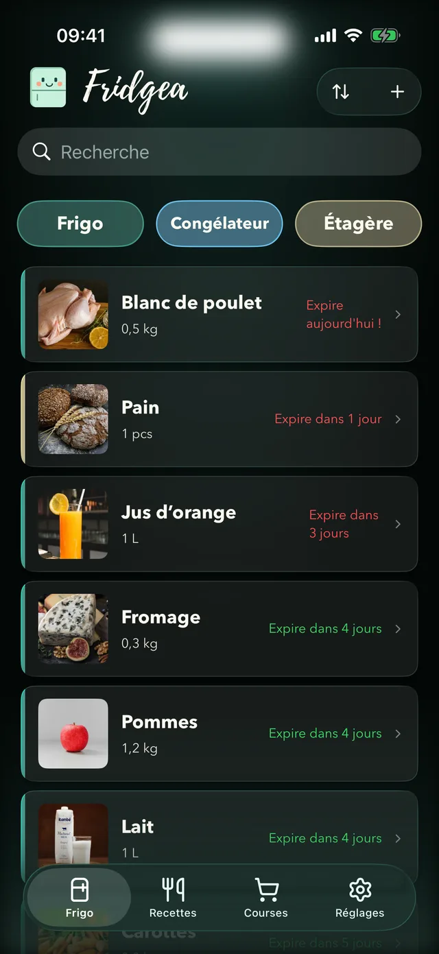 Application Fridgea — inventaire du frigo