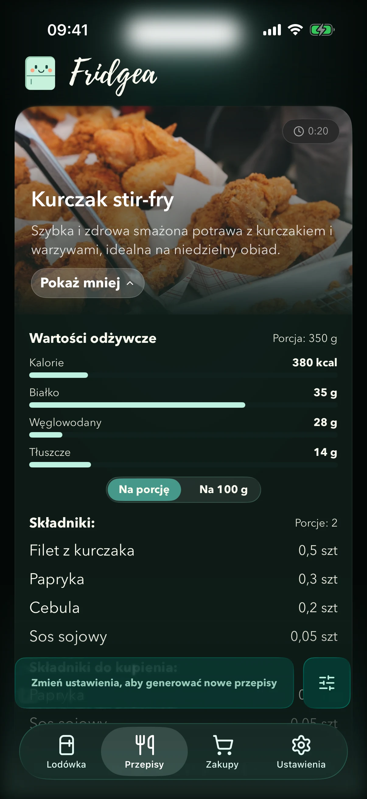 Fridgea proponuje przepisy z aktualnej zawartości lodówki