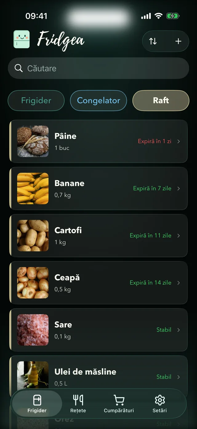 Aplicația Fridgea — inventarul frigiderului